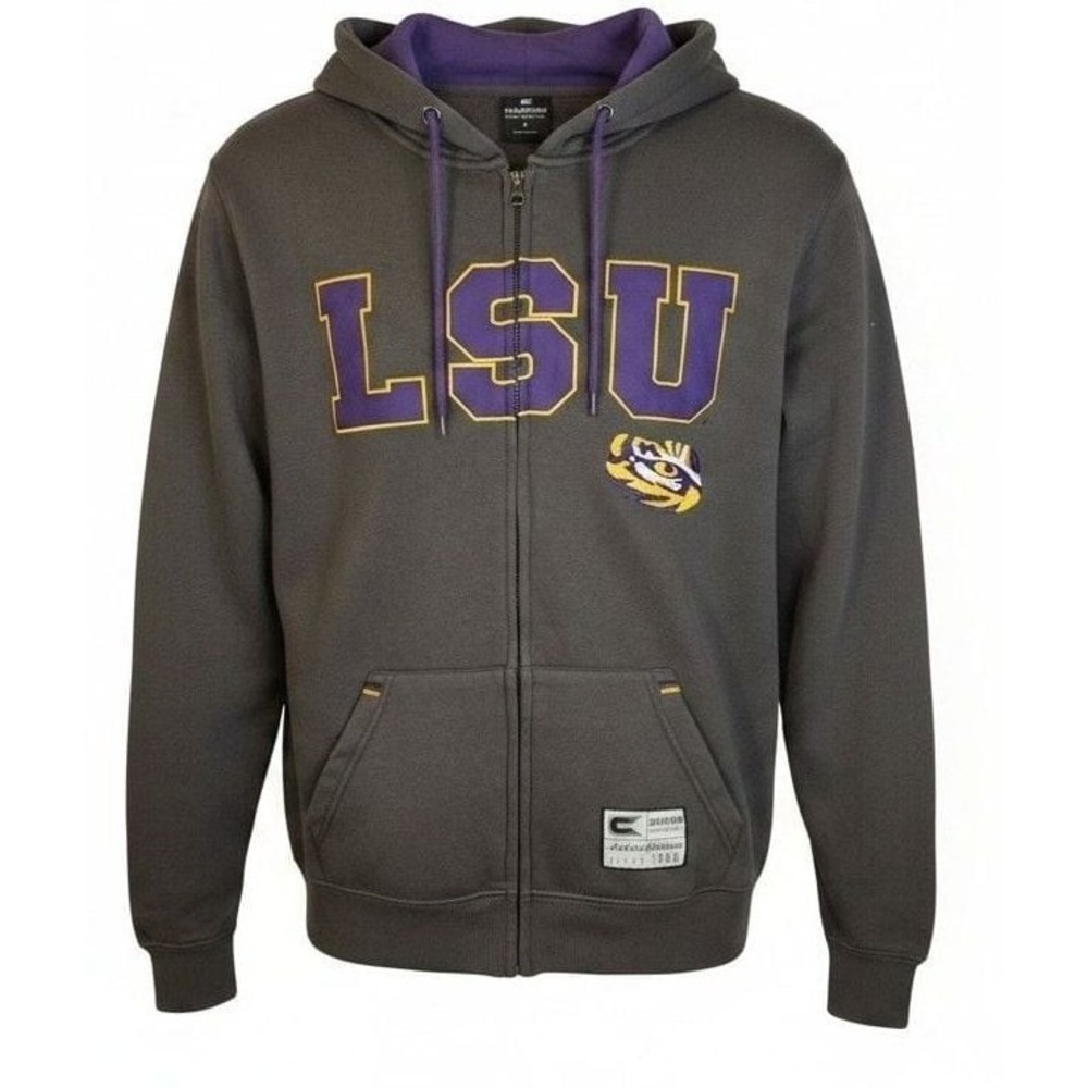 Colosseum LSU Tigers Full-Zip Gray Hoodie Mens Size S